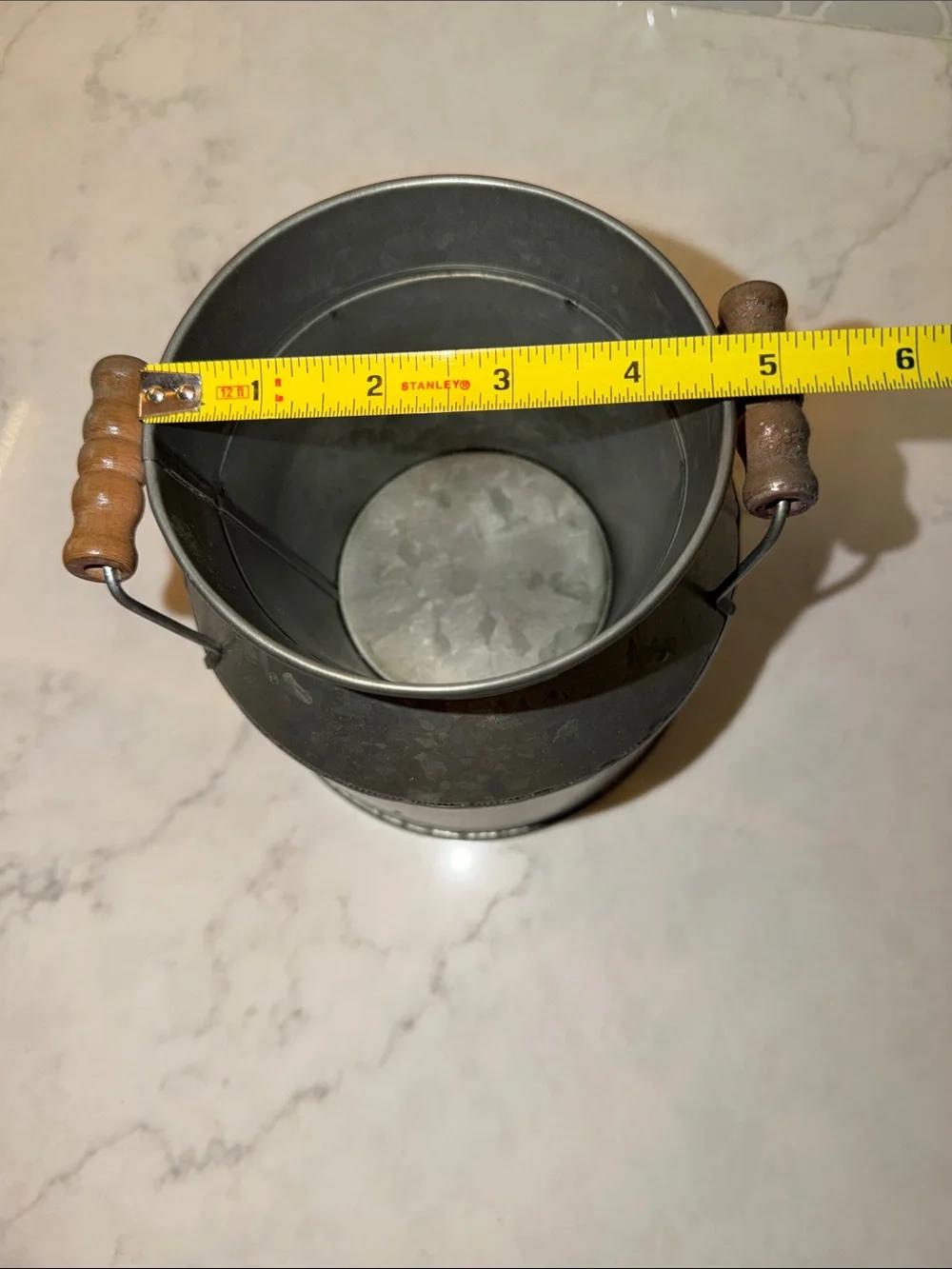 Galvanized Metal Milk Can with Wooden Handles - Silver Vase Bucket
